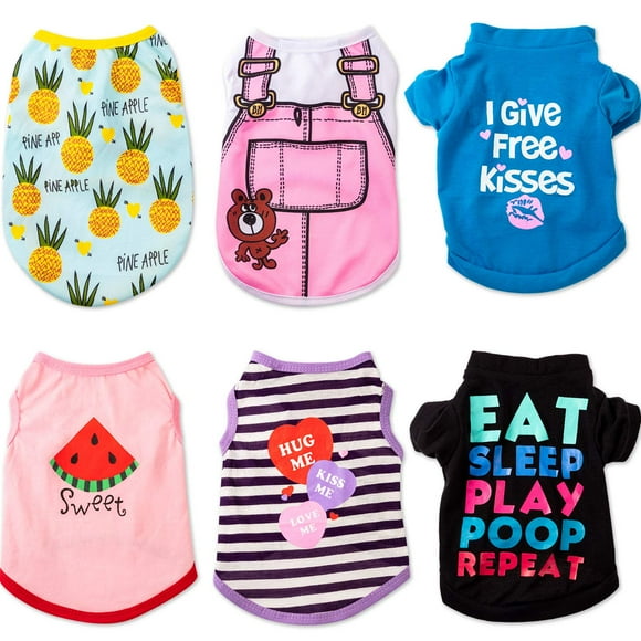 Ropa para Perro SATINIOR 6 Piezas Camisetas de Algodón Estampadas XS 28-32 cm