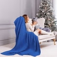 thumbnail image 3 of Unique Bargains Cable Knitted Bed Sofa Throw Blanket Blue 47" x 71", 3 of 8