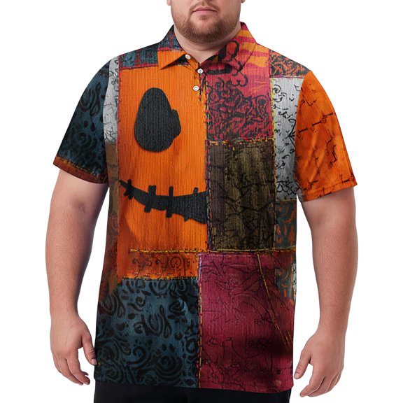 Halloween Print Big and Tall Polo Shirts for Men Quick Dry Breathable Men Polo Shirts Business Casual Mens Polo Summer Classis Relaxed Fit Short Sleeve Polo Shirt Orange 5XL