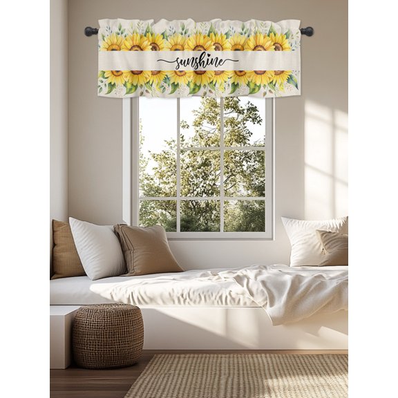 Valances for Windows,Sunshine Quote Farm Sunflower Kitchen Curtain Valance Short Rod Pocket Panels Floral Plant on Burlap Small Window Treatment for Living Room Bedroom Bathroom,60"Wx18"L