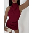 thumbnail image 6 of Women's Ruched Halter Sleeveless Mini Dress Tie Backless Bodycon Evening Party Cocktail Dresses Wine Red S, 6 of 9