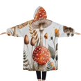 thumbnail image 2 of Oversized Wearable Blanket Hoodie,Red Mushroom Flower White Pattern Sherpa Blanket Hoodie with Super Pockets,Super Warm Fuzzy Pullover for Women & Men, 2 of 6