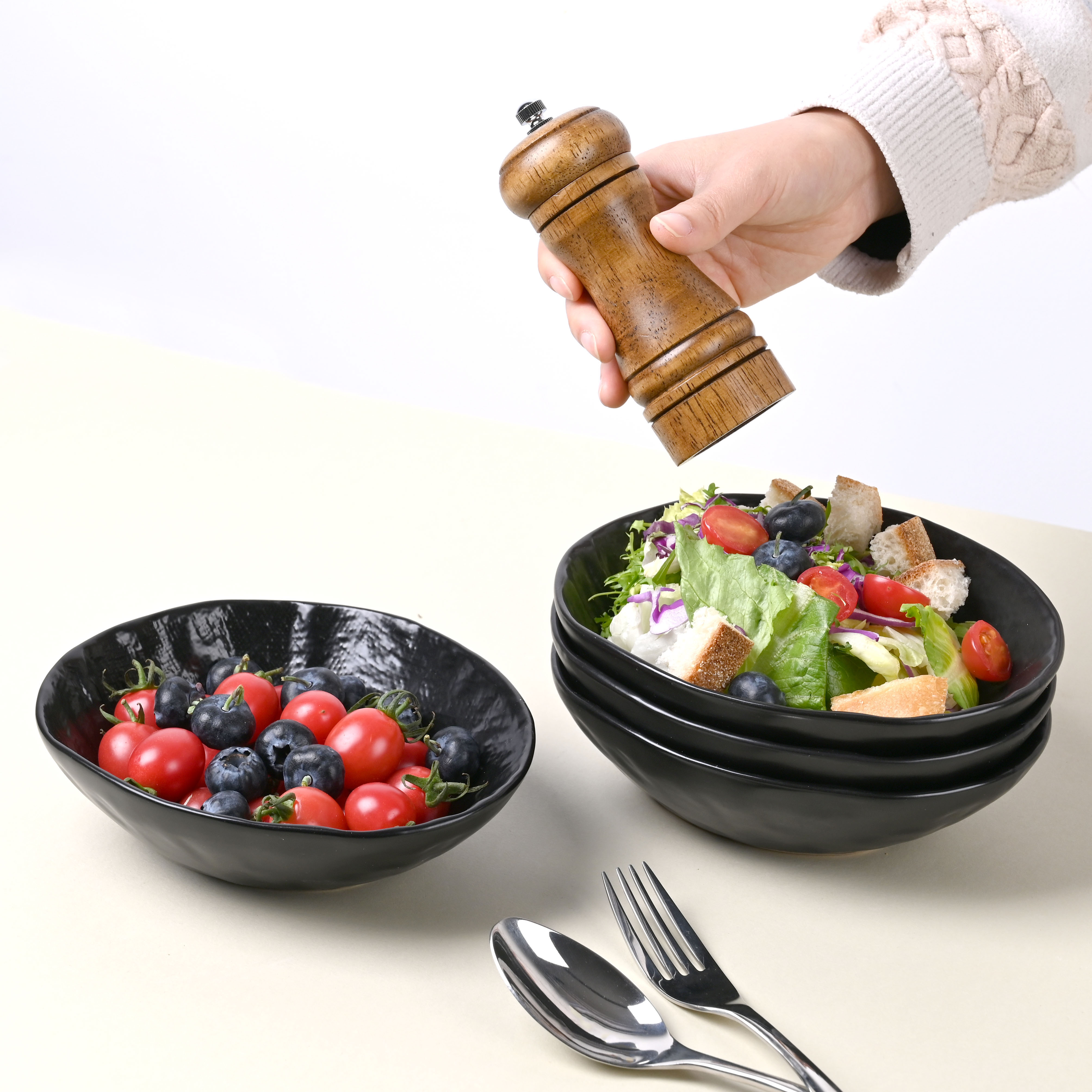Linen Artisan Pasta Bowls Set of 4, 17oz Serving Bowls for Kitchen, Soup Bowl, Large Stoneware Bowls for Festivals, Housewarming, Dinnerware