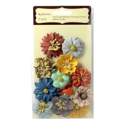 12 Pack: Fall Flowers Signature Floral Embellishments by Recollections
