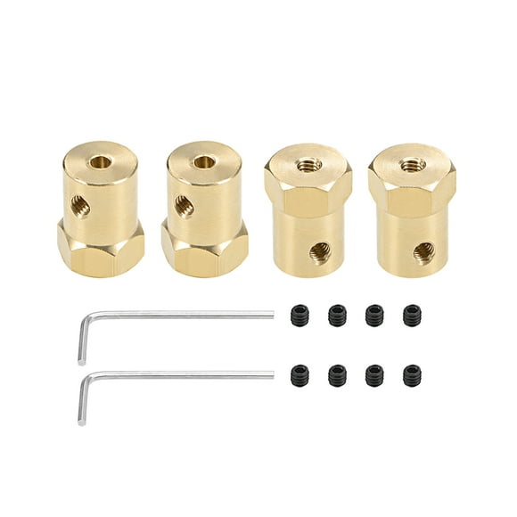 Unique Bargains Hex Coupler 3mm Bore Motor Hex Brass Shaft Coupling Connector for Car Wheels Tire Shaft Motor 4pcs