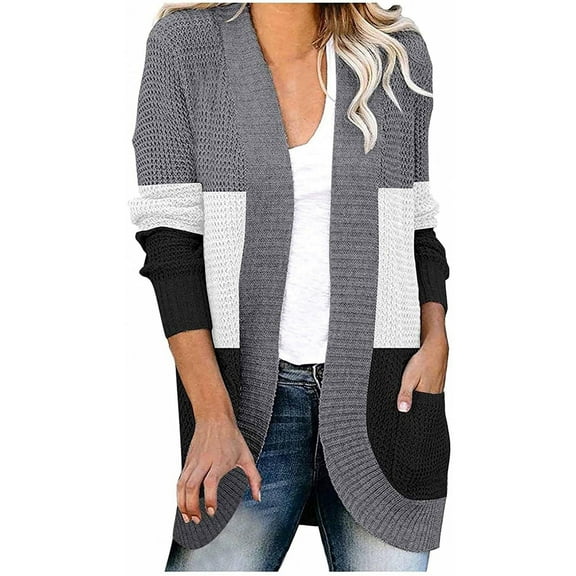 Black and Friday Clothing Sales Idoravan Women's Cardigans Women Casual Soild Long Sleeve Pocket Long Knit Cardigan Sweater