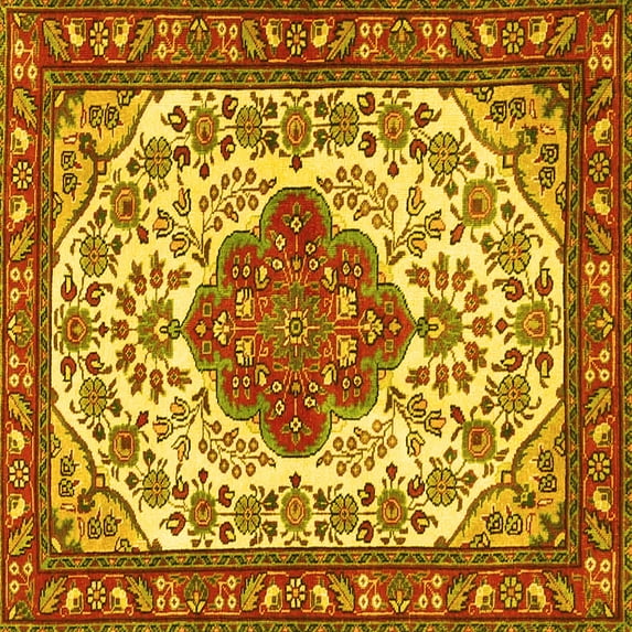Ahgly Company Indoor Square Medallion Yellow Traditional Area Rugs, 7' Square