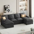 thumbnail image 4 of Walsunny Sectional Sofa couches set Oversized U Shaped Sleeper bed Couch with Double Chaise 4-Seat Cloud Couch for Living Room Home Apartment Black, 4 of 13