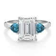 thumbnail image 2 of Gem Stone King 10K White Gold IGI Certified VS Lab Grown Diamond & London Blue Topaz 3 Stone Engagement Ring for Women | 3.52 Cttw | Center Emerald Cut Diamond 3 Ct | 4MM Trillion (Size 7), 2 of 4