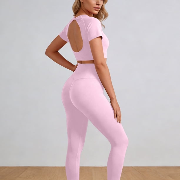 TaTaai Women Comfortable Stretchy Sports Yoga Set Fitness Active Wear Top & Bottoms Suit Ladies Workout Running Daily Wear Soft Breathable No Fading Versatile Outfit Gift