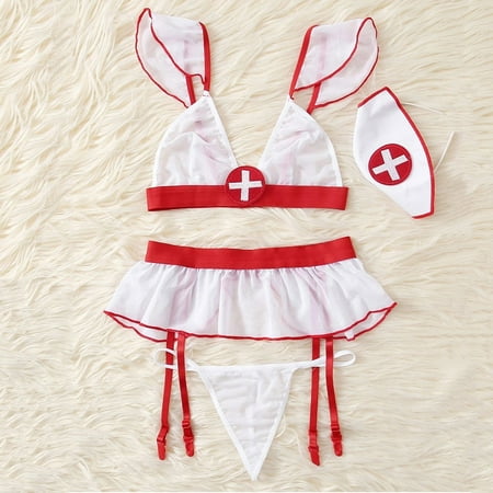 

CFXNMZGR Nightgowns For Women Sleepwear For Womens Pajamas For Women Three-Point Style With Garters Nurse S Clothes Underwear Uniform Temptation