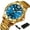 Gold&Blue, variant on Waterproof Quartz Men Wristwatches Business Stainless Steel Strap Calendar Watches for Men