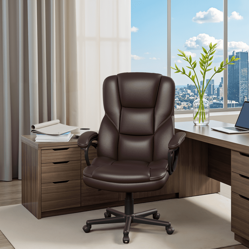 Lacoo Executive Office Chair , Ergonomic High Back Chair Cushion Lumbar Back Support for Adults(Brown)