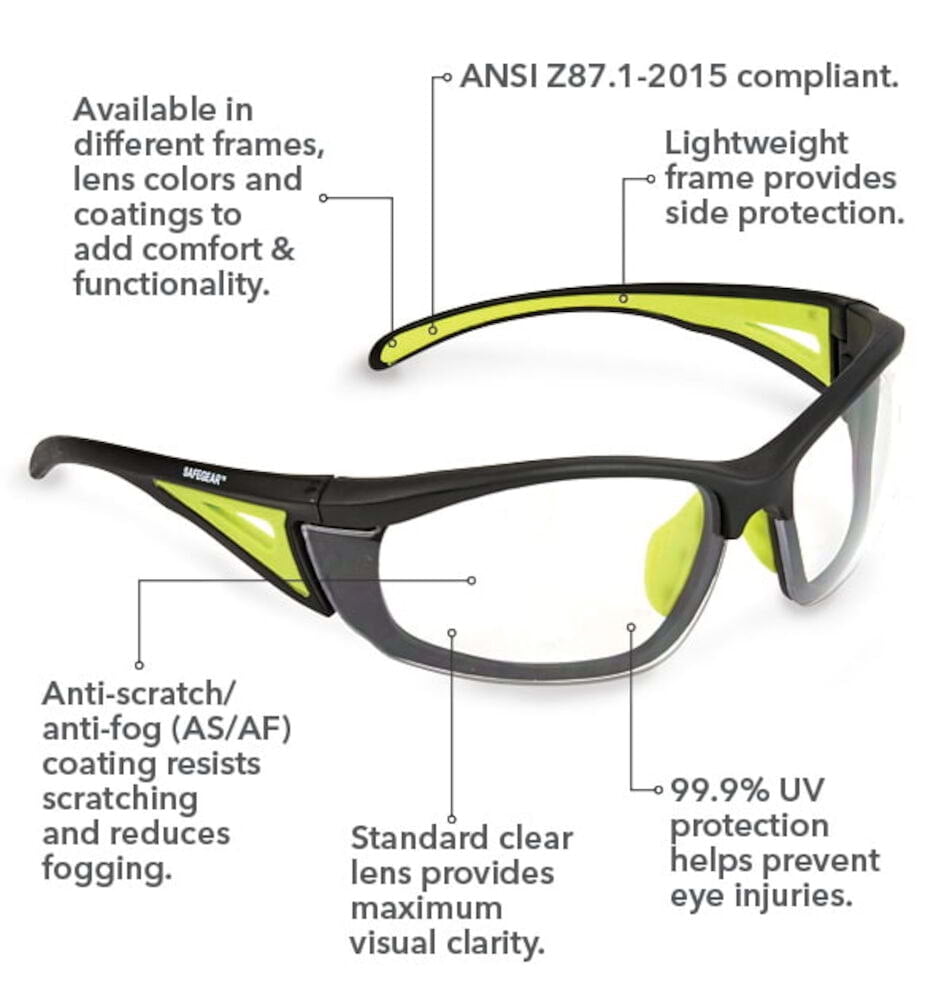 J. J. Keller SAFEGEAR Clear Safety Glasses 3-pk. - Anti-Fog & Anti-Scratch Safety Glasses for Men & Women, Black & Orange Frame - ANSI Z87.1 Compliant