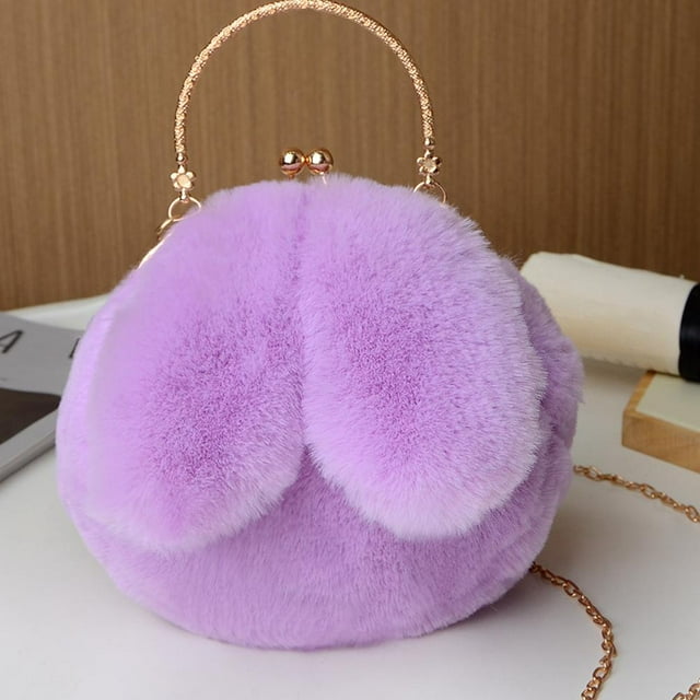 Plush Bunny Handbag Korean Fashion Simulated Fur Chain Sling Handle Bag For Woman Party Event Cute Rabbit Ear Plush Bag