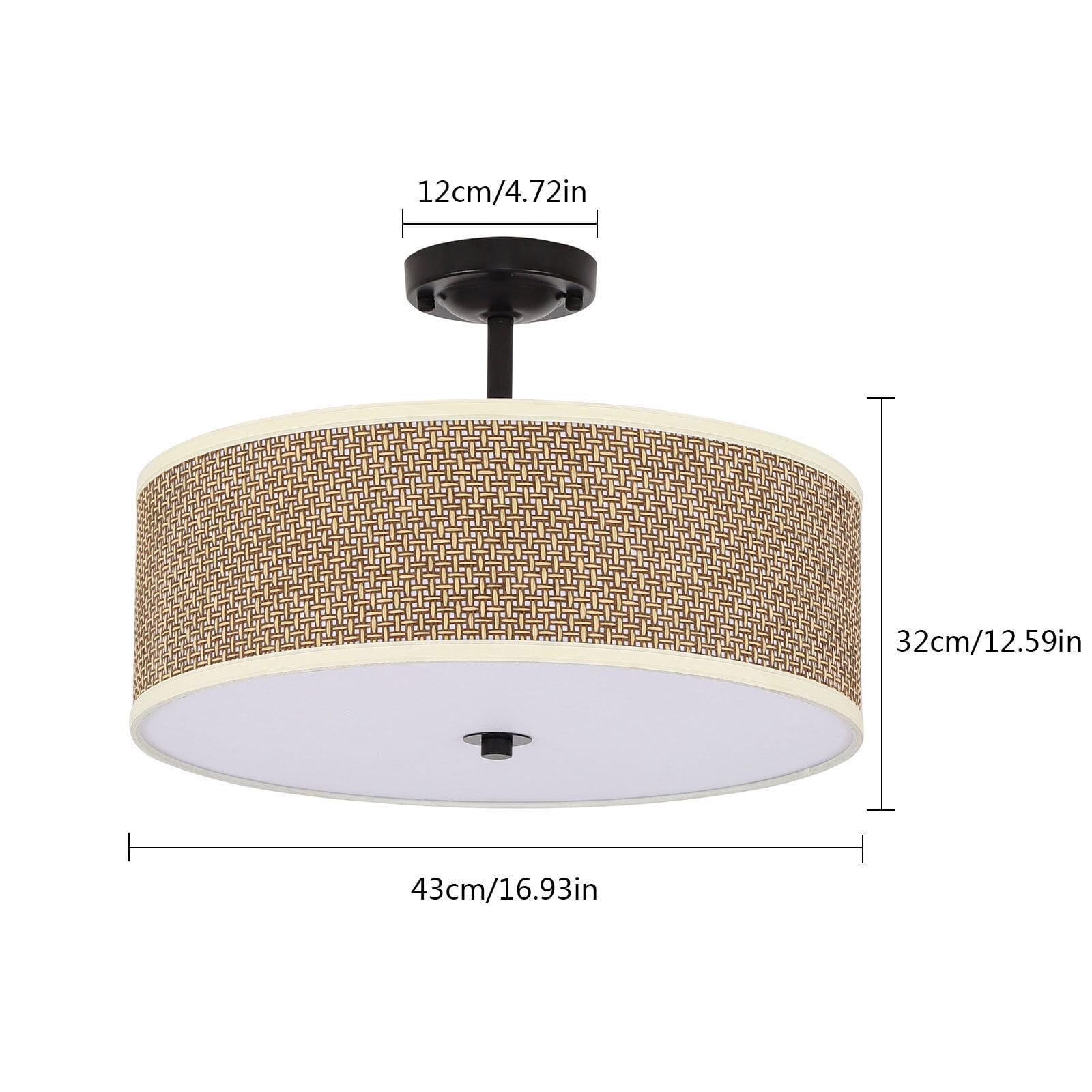 TFCFL Modern Rattan Semi Flush Ceiling Light Hanging Lamp Fixture For Living Dinning Room