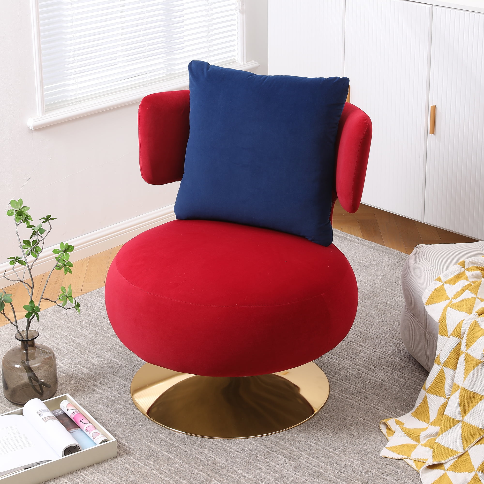 Kadyn Upholstered Swivel Accent Barrel Chair for Living Room, Wine Red