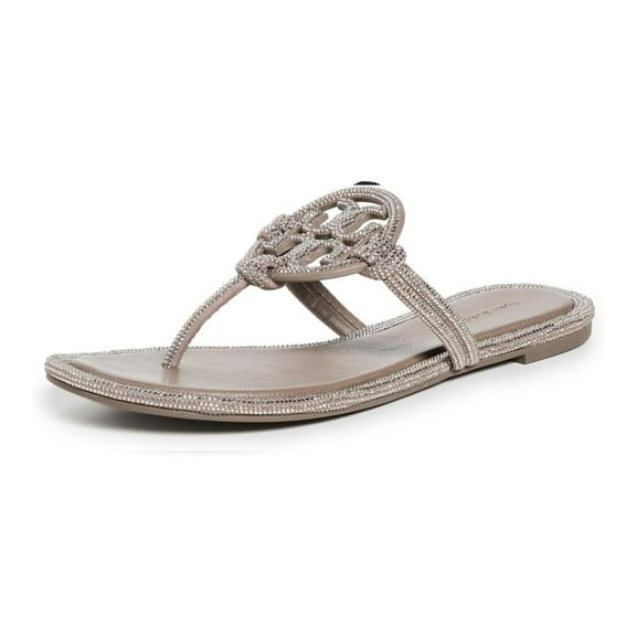 Tory Burch Women's Miller Knotted Pave Sandals, Dark Clay, Brown, Grey, Metallic Sandals Thong Shoes