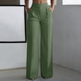 thumbnail image 2 of ctdiral Womens Elastic Waist Dress Pants High Waist Wide Leg Pants with Pockets Solid Color Straight Trousers Business Work Slacks Green S, 2 of 9