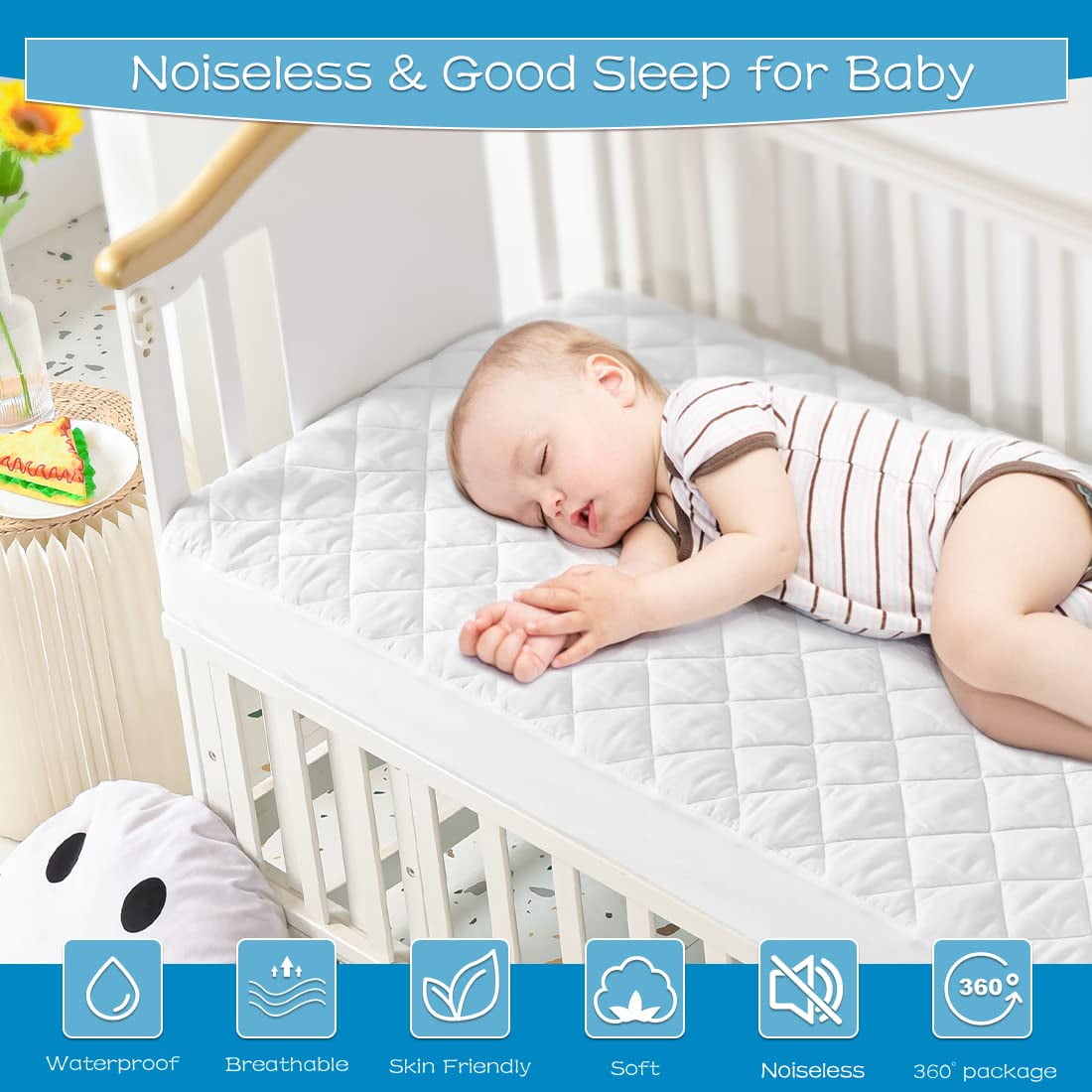 Waterproof Crib Mattress Protector Pad 28 x 52,Anti Slip & Durable  Waterproof Pad Mat for Baby Standard Crib/Bed Pads, Aqua