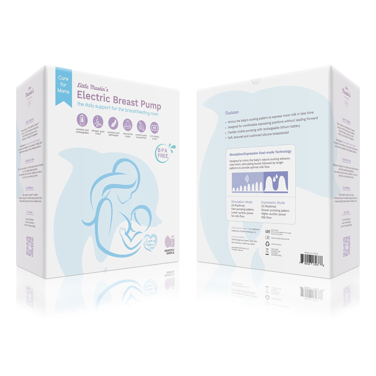 Little Martin's Drawer Rechargeable Single Electric Breast Pump, Gentle & Comfort Breastfeeding Pump, Wireless, Whisper Quiet Motor, Perfect for Travel - Blue
