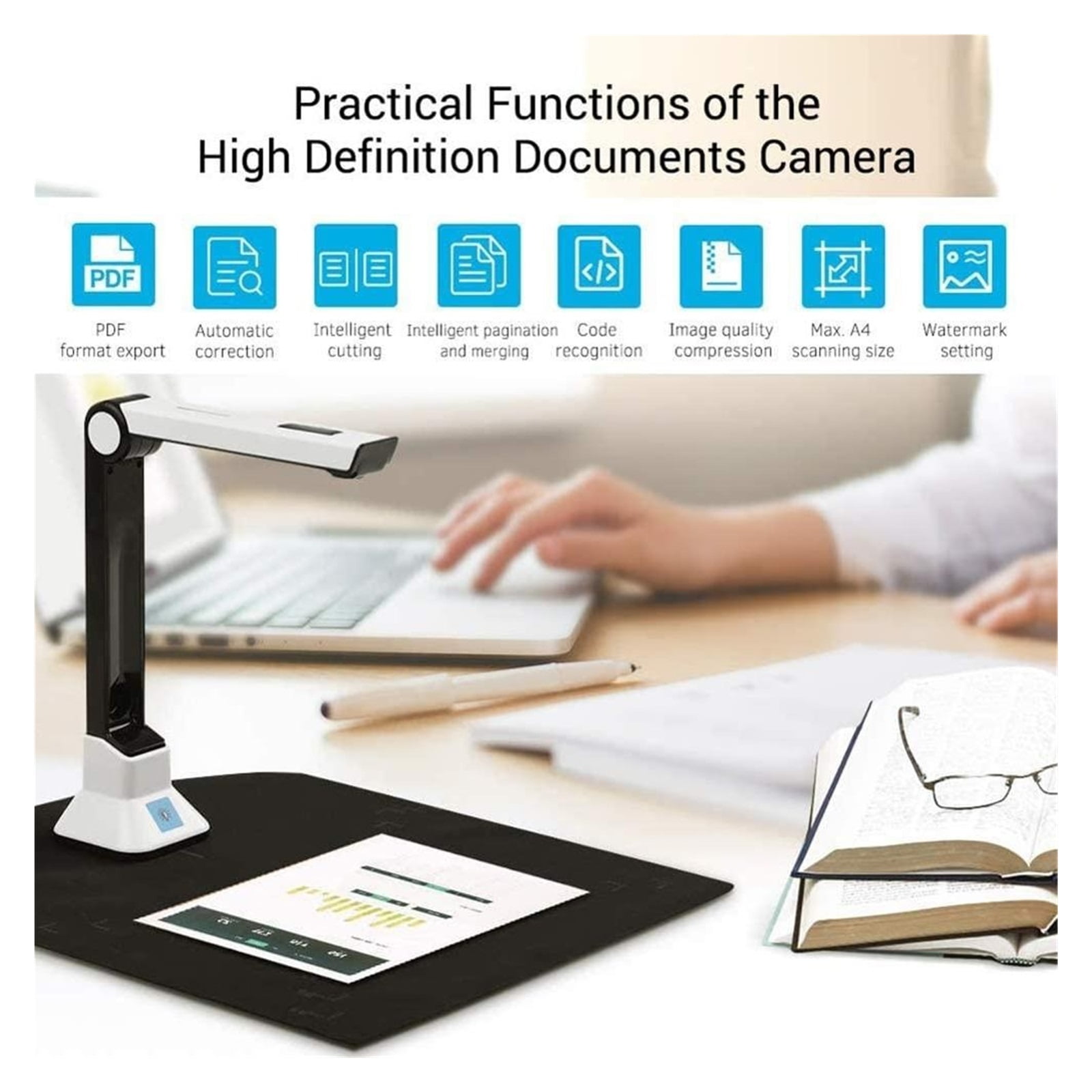 Document Scanner, Document Scanner With OCR Camera Visualiser For Teaching Usb 13-25MP HD A4 Format Scanners For Laptops PC
--------
,Portable