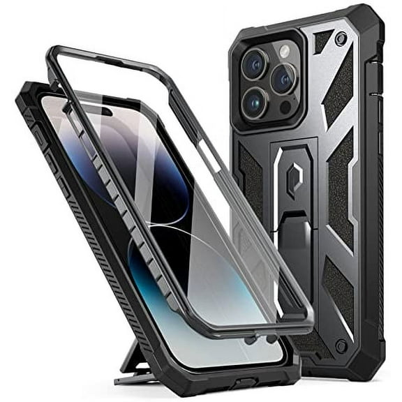 Poetic Spartan Case for iPhone 14 Pro Max, Full Body Rugged Case with Kickstand, Metallic Gun Metal