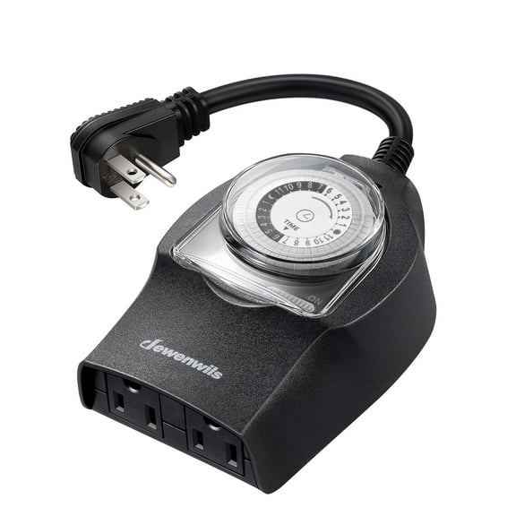 DEWENWILS 24 Hour Mechanical Outdoor Light Timer, Waterproof and Dustproof, Outdoor Plug Timer with 2 Outlets, Heavy Duty, 15A, 1/2HP, 1875W, UL Listed