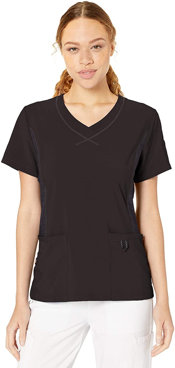 Urbane Women's Quick Cool VNeck Scrub Top with 4 Way Stretch, Black