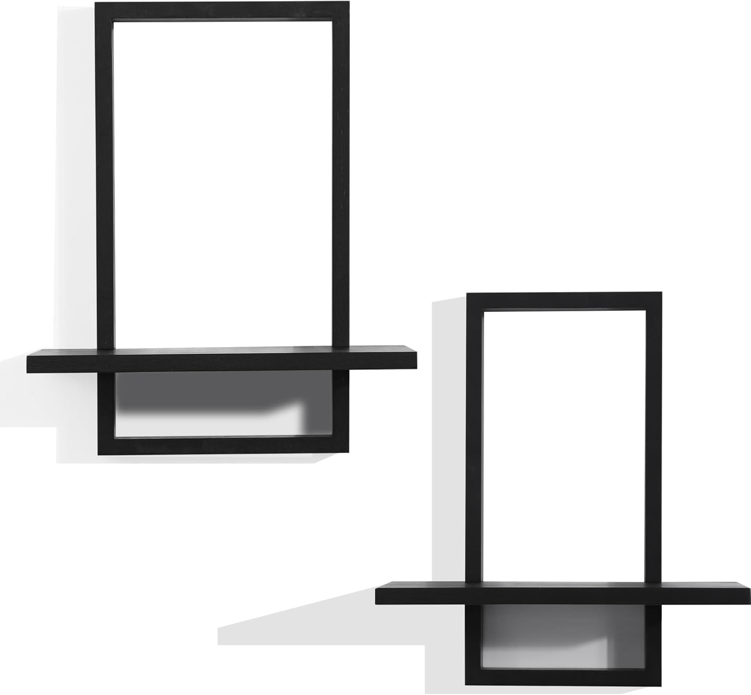 Square Floating Shelves,Wall Plants Holder,Bathroom Wall Decor,Framed Decorative Shelf Black,Modern Chic Set of 2 for Living Room Bedroom Home Office,Soild Wood,L+S