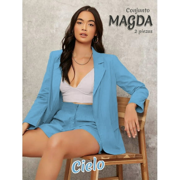 CONJUNTO SACO LARGO Y SHORT Azul cielo Chica