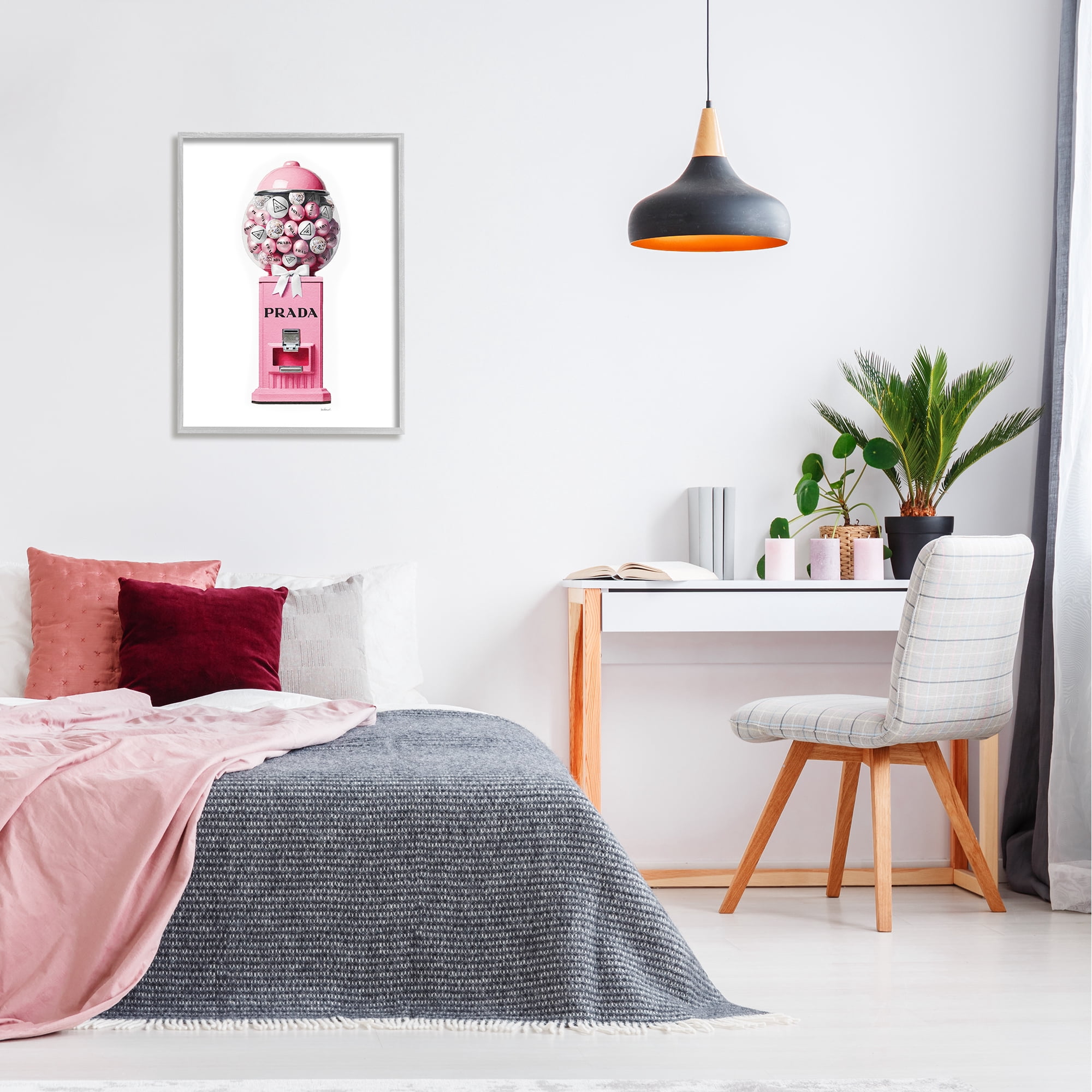 Stupell Industries Pink Glam Gumball Machine Beauty & Fashion Painting Gray Framed Art Print Wall Art, 24 x 30