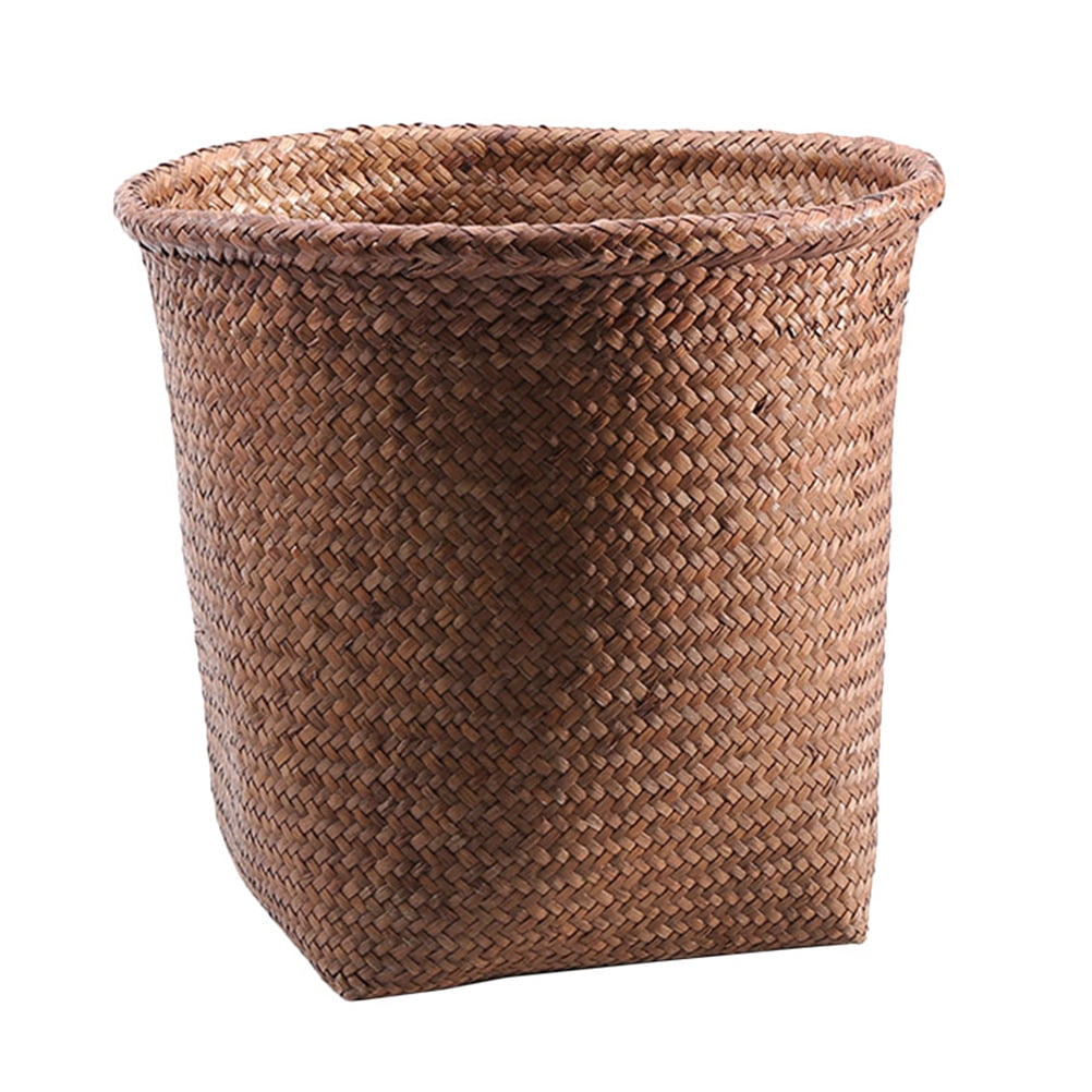 1Pc Straw Woven Wastebasket Vintage Waste Can Office Waste Basket Storage Basket