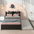 thumbnail image 2 of SYNGAR Full Bed Frame with Trundle and Storage Headboard, Platform Full Size Bed with Pull Out Trundle, Pine Trundle Bed with Headboard and Footboard, No Box Spring Needed, Espresso, 2 of 12