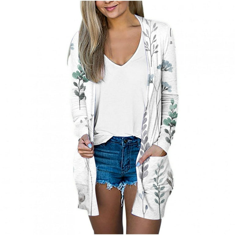 TrendVibe365 Cardigan for Women Summer Lightweight Cardigans Long Short Sleeve Open Front Casual Loose Cover Ups Outerwear Long Cardigans with Pockets Everyday Wear Going Out Cardigan Walmart