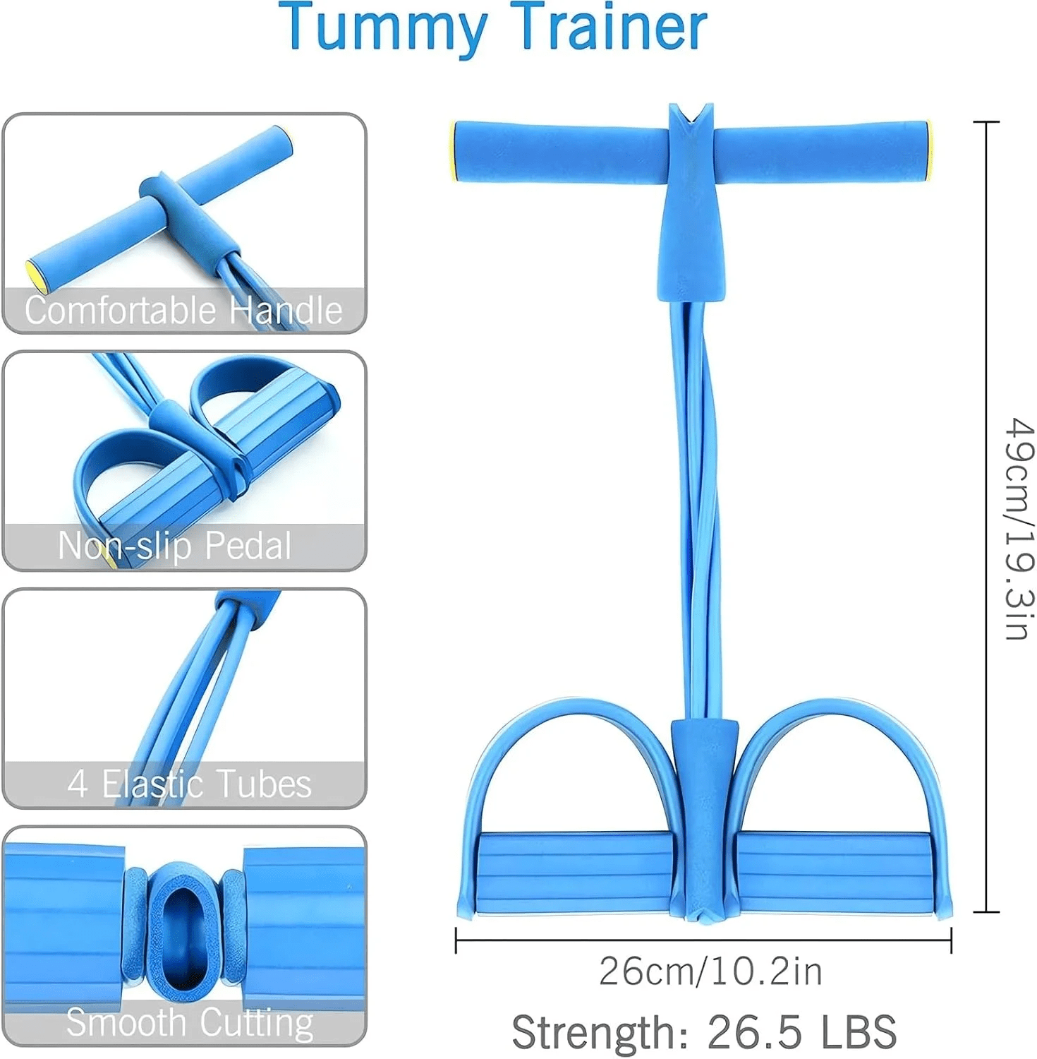 FORICOM 3PCS 4 Tubes Natural Latex Foot Pedal Elastic Pull Rope with Handle Fitness Equipment Bodybuilding Expander for Abdomen/Waist/Arm/Leg Stretching Slimming Training（Blue）
