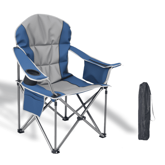 Blazezo Heavy Duty Camping Chair 500LBS Capacity, Oversized Folding Outdoor Chair with Cooler Bag & Storage Pockets, Portable Collapsible Lawn Chairs for Adults