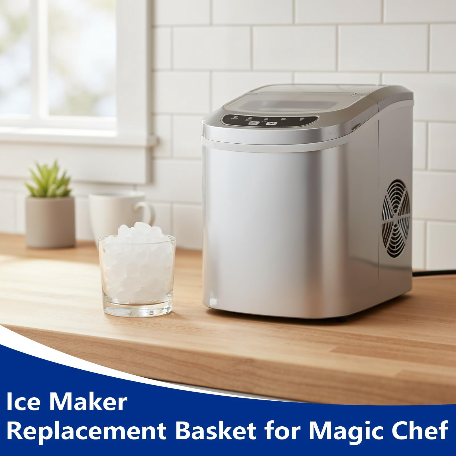 Ice Maker Replacement Basket for Magic Chef Countertop Ice Machine, Removable Ice Storage Bin for Kitchen Home Office Use, Black