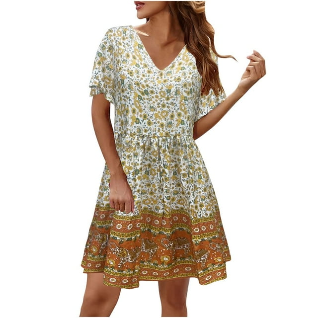 Robe d'Invitée de Mariage Mode Femme Bohème Col en V Ample Manches 3/4 Imprimée Robe Courte Longueur Mini Robe à Pois Robe à Bretelles Robe Mini Robe Maxi Robe Sans Bretelles