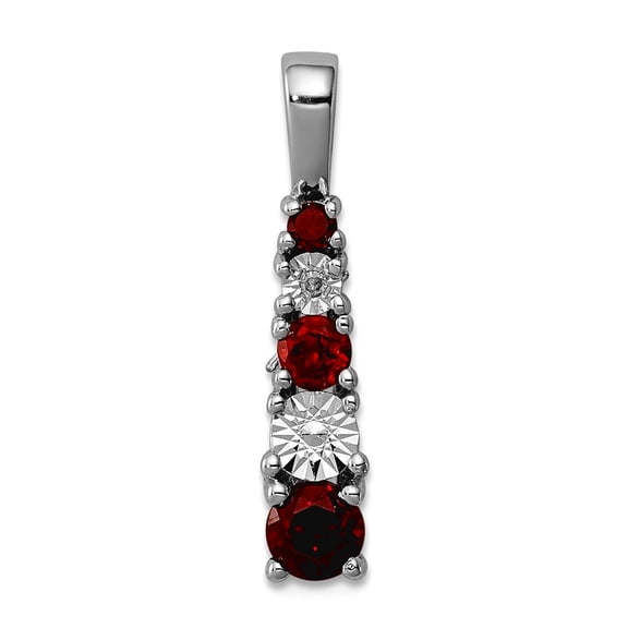 925 Sterling Silver Polished Prong set Garnet and Diamond Pendant Necklace 21x4mm Wide Pendant for Women