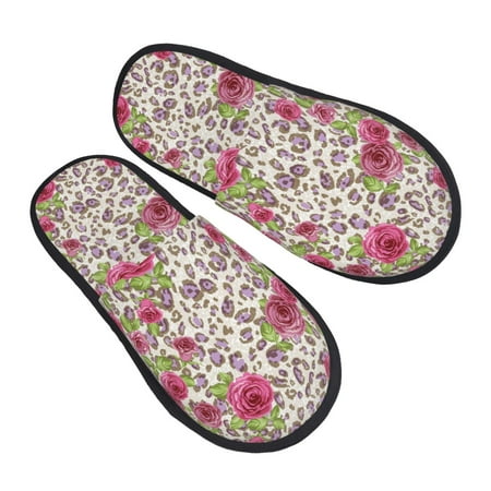 

Kdxio Rose Mix Leopard 4 Pattern Slippers for Women Memory Foam Fuzzy House Slippers Bedroom Non-slip Warm Womens Slippers