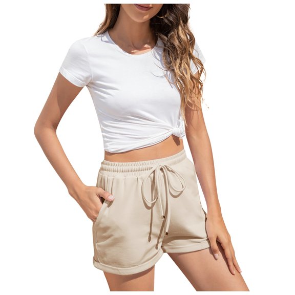 Shorts for Women Clearance!Yanyanz Womens Pants Comfy Elastic Shorts Pockets Summer Waist Drawstring Casual Beach Pants Teen Girl Gifts Trendy Stuff Womens Pants Beige L
