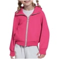 thumbnail image 2 of WAYUTE Girls Sweatshirt Rib Knit Zip Up Hoodies Solid Color Raglan Long Sleeve Sweatshirt with Thumb Holes Fall Winter Casual Outdoor,Pink,Size 9-10 Y, 2 of 6