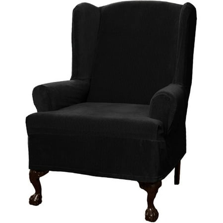Maytex Stretch Collin 1 Piece Wingback Armchair Furniture Cover Slipcover, Black