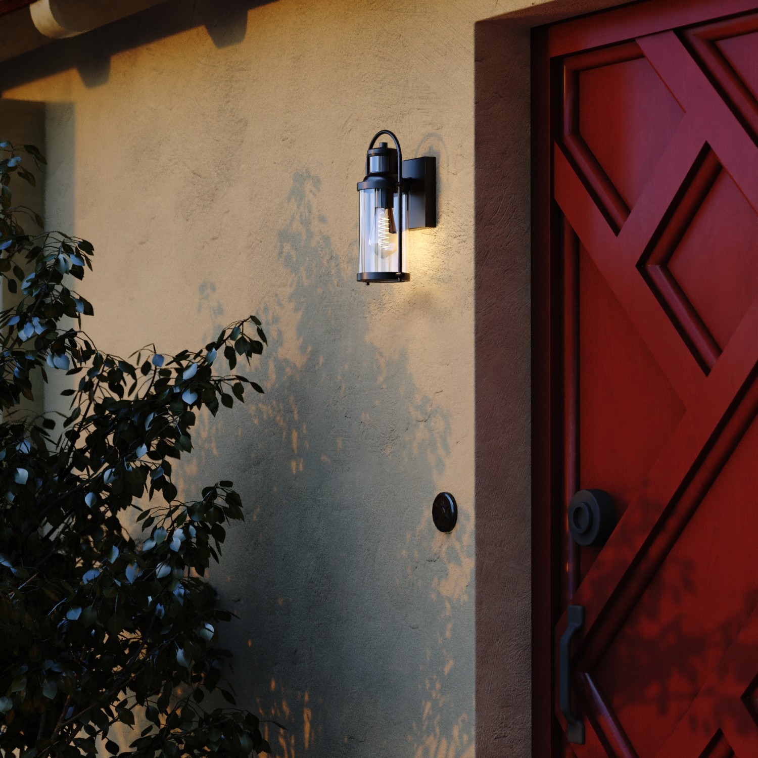 Winfield 5.75-in. 1 Light Black Motion Sensor Dusk to Dawn Outdoor Wall Lantern Clear Glass