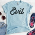 thumbnail image 2 of Evil Shirt, Unisex Women's Men's Shirt, Cute Evil Sassy Devilish Shirt, Girlfriend Shirt, Bad Girl Shirt, Heather Light Blue, Large, 2 of 6