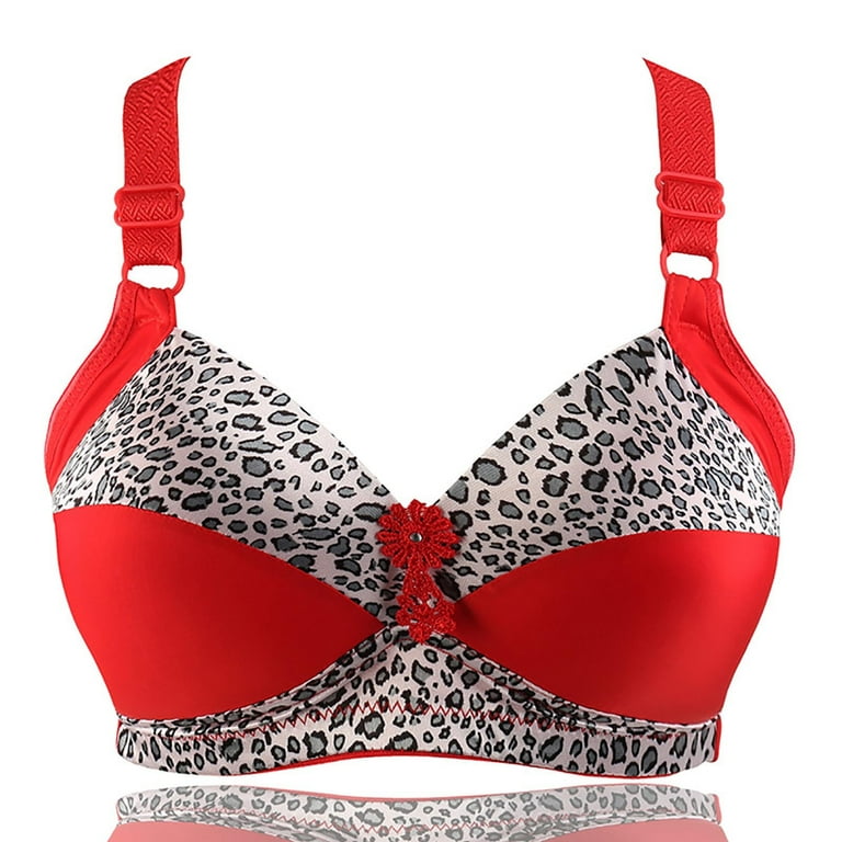 Thin leopard print plus size comfortable bra Adjustable shoulder strap  Breathable underwear women's sexy push-up