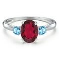 thumbnail image 3 of Gem Stone King 10K White Gold Ruby Red Mystic Topaz and Swiss Blue Topaz 3-Stone Ring for Women | 1.60 Cttw | Oval 8X6MM | Gemstone November Birthstone | Size 7, 3 of 6