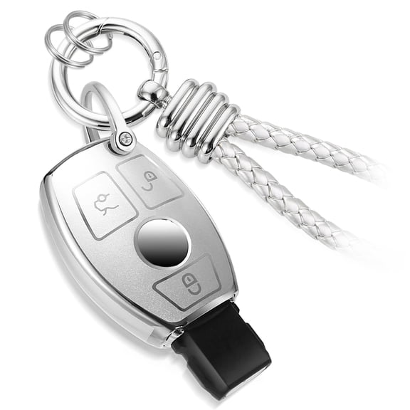 for Mercedes Key Fob Cover with Metal Braided Rope Keychain for Benz Accessories, Upgraded Soft Key Case for Class Mercedes Benz (3 Button only)