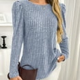 thumbnail image 6 of Miluxas Womens Tops Crewneck Puff Long Sleeve Shirts Dressy Ribbed Knit Tunics Elegant Pullover Sweaters Light Blue S(S), 6 of 7